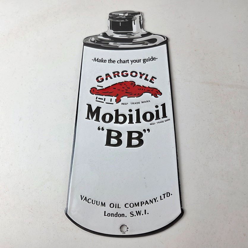 Vintage Mobil Porcelain Sign - BB Motor Oil Can Porcelain Gargoyle Sign - Image 15