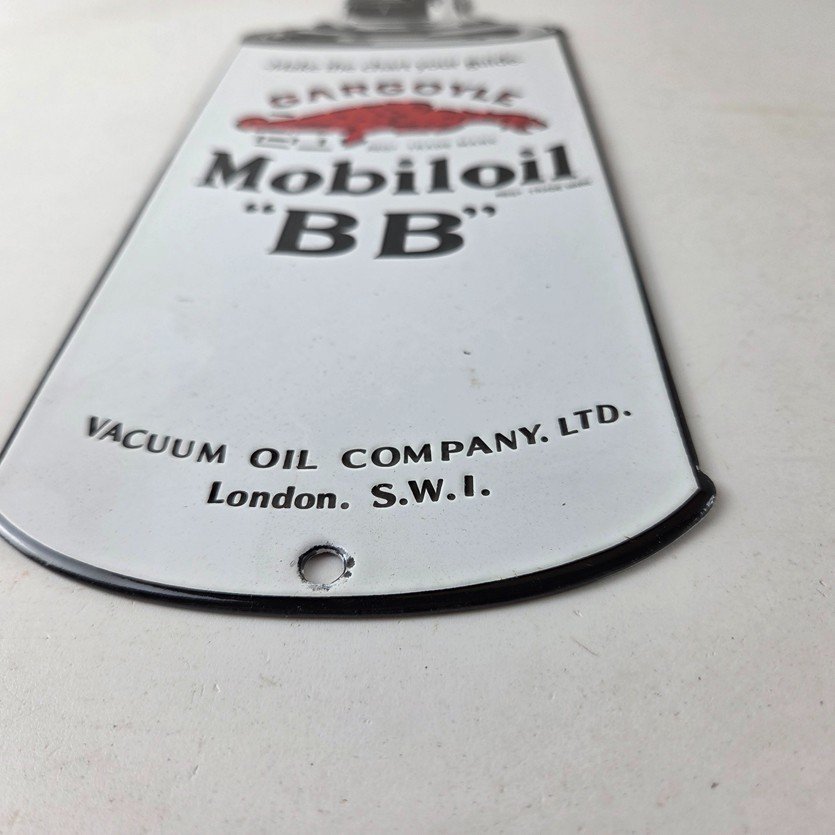 Vintage Mobil Porcelain Sign - BB Motor Oil Can Porcelain Gargoyle Sign - Image 10