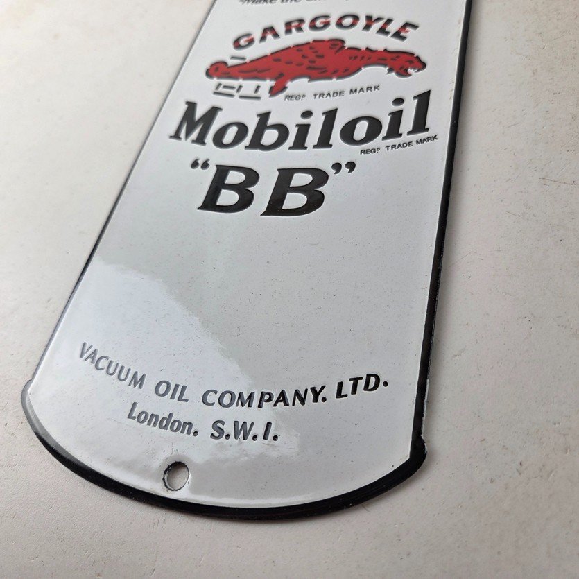 Vintage Mobil Porcelain Sign - BB Motor Oil Can Porcelain Gargoyle Sign - Image 14