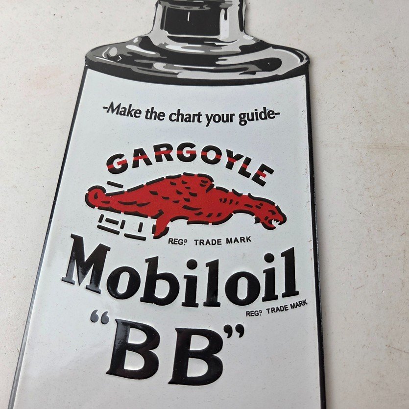 Vintage Mobil Porcelain Sign - BB Motor Oil Can Porcelain Gargoyle Sign - Image 3