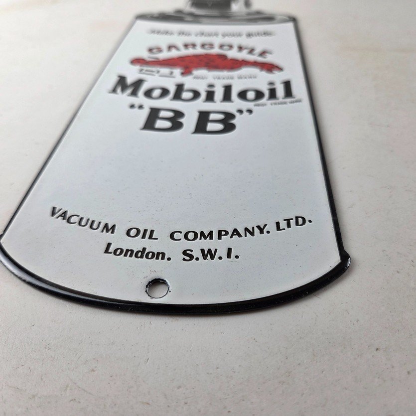 Vintage Mobil Porcelain Sign - BB Motor Oil Can Porcelain Gargoyle Sign - Image 10