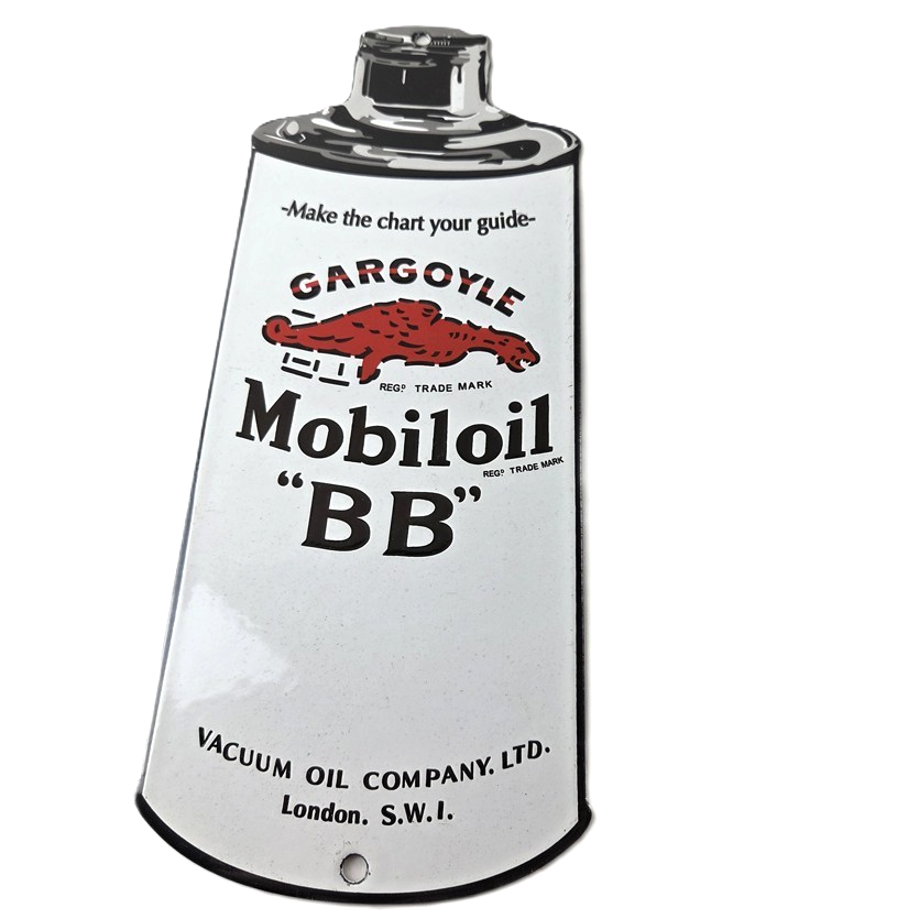 Vintage Mobil Porcelain Sign - BB Motor Oil Can Porcelain Gargoyle Sign