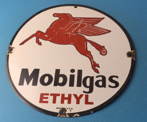 Vintage Mobil Sign Pegasus Mobilgas Gas Ethyl Pump Service Porcelain Sign 305893063788