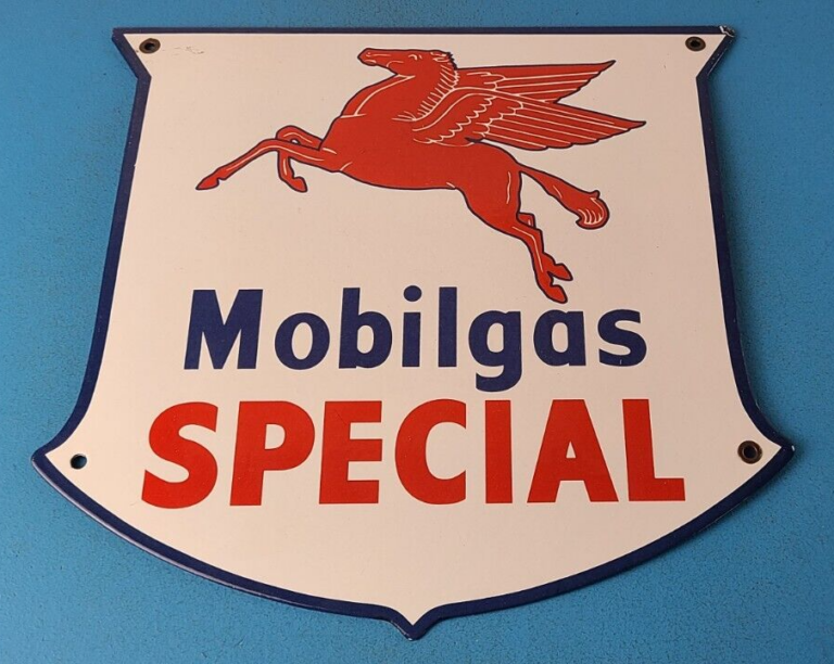 Vintage Mobil Special Sign Porcelain Pegasus Gasoline Pegasus Gas Pump Sign 306071131698