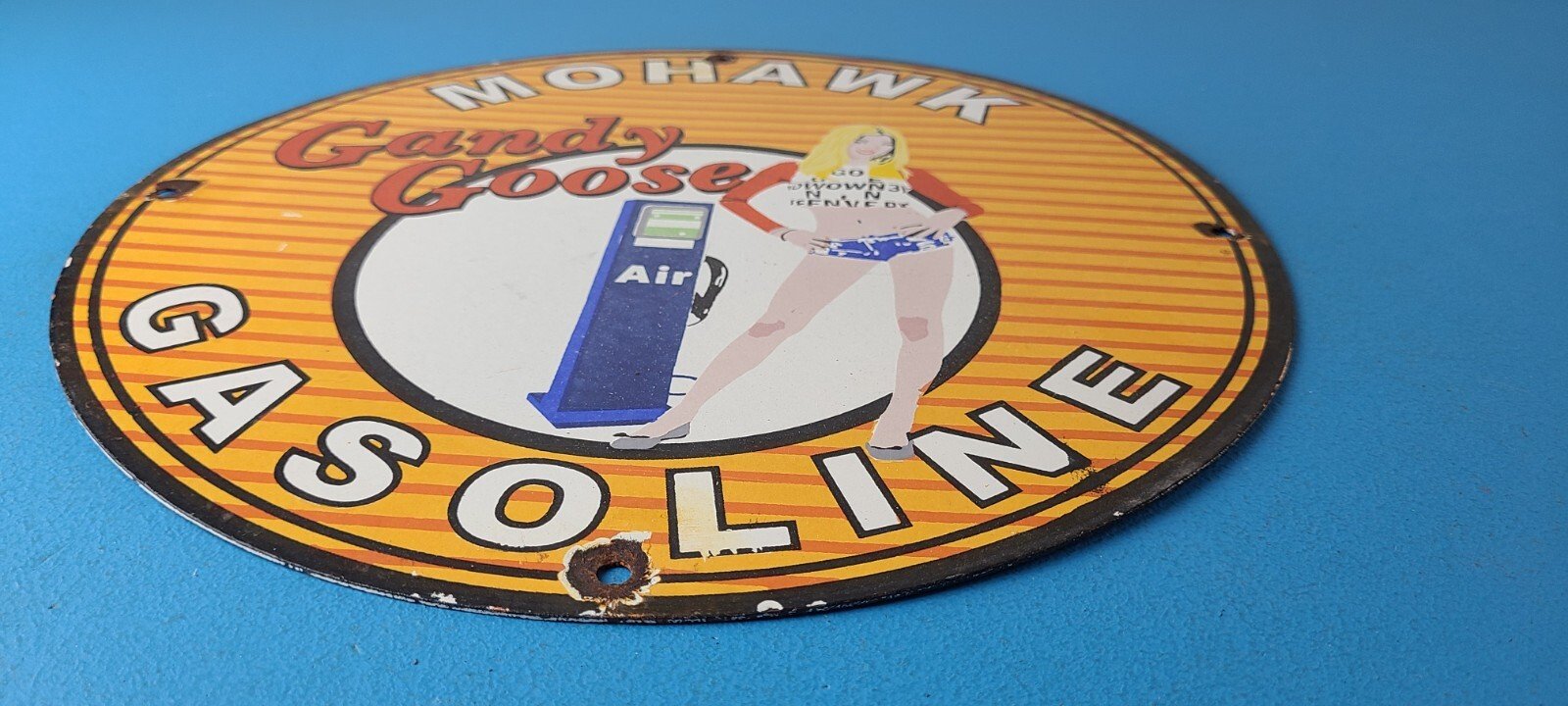 Vintage Mohawk Gasoline Sign - Goose Air Pump Gas Oil Porcelain Service Sign - Image 11