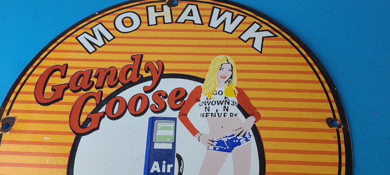 Vintage Mohawk Gasoline Sign - Goose Air Pump Gas Oil Porcelain Service Sign - Image 3
