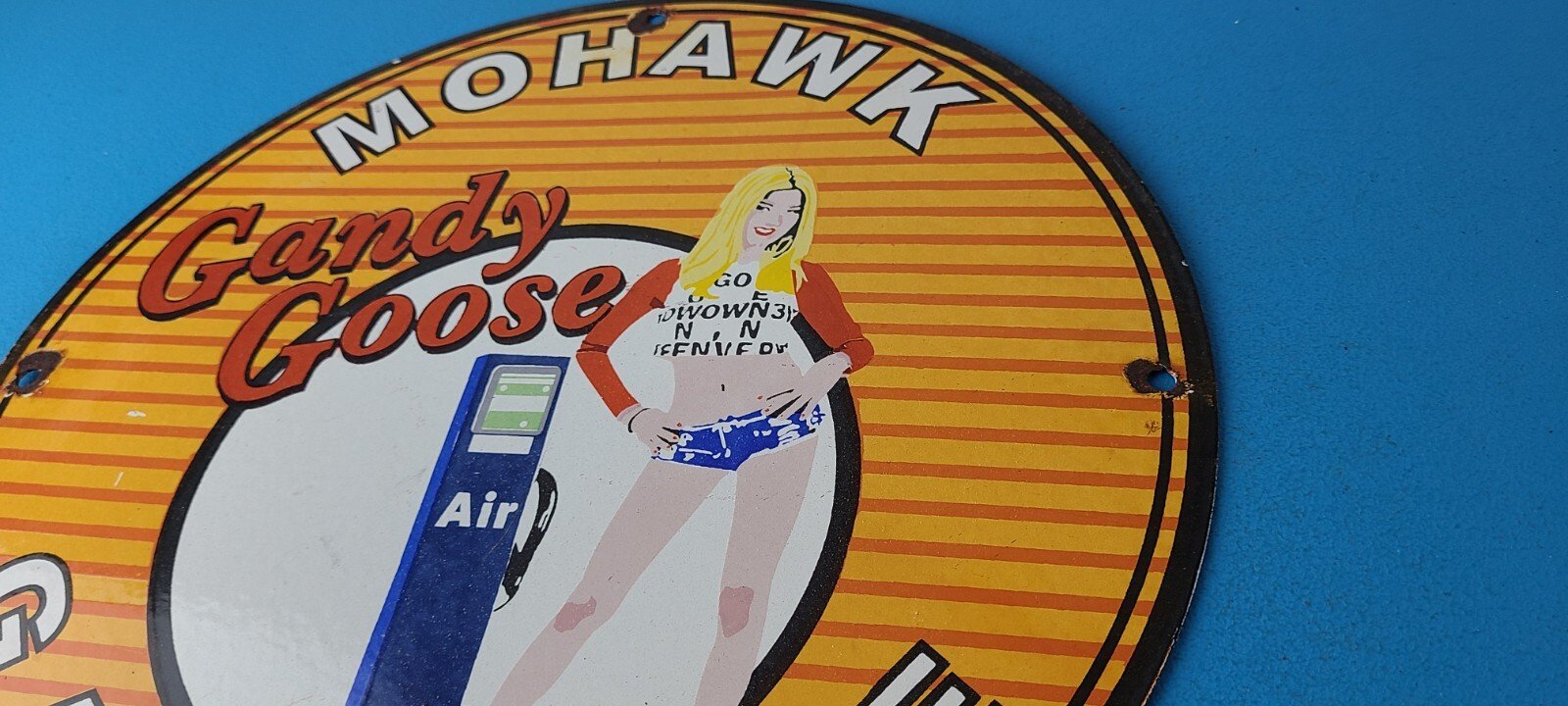 Vintage Mohawk Gasoline Sign - Goose Air Pump Gas Oil Porcelain Service Sign - Image 9