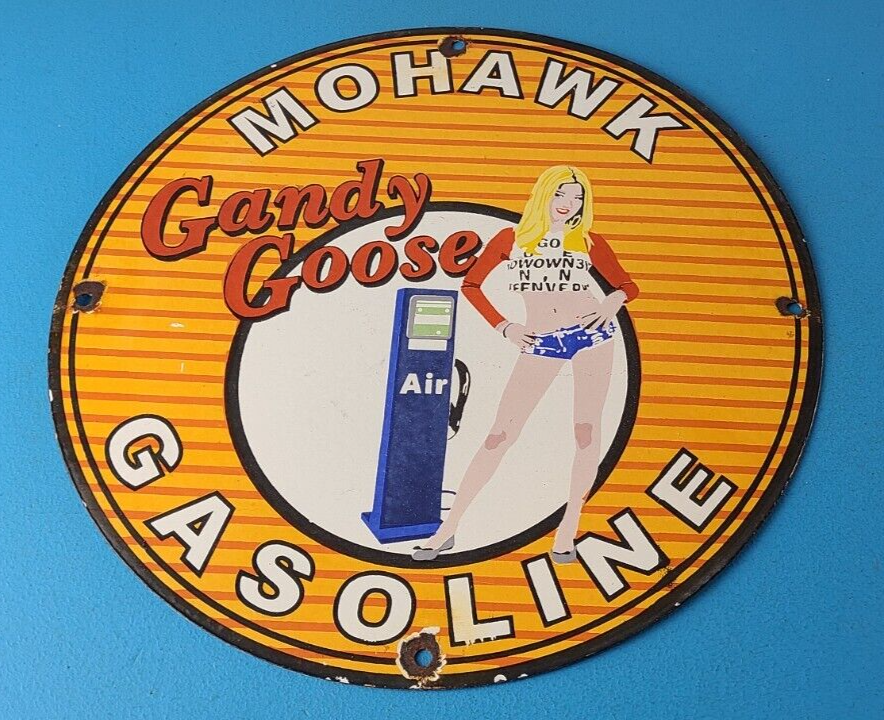 Vintage Mohawk Gasoline Sign - Goose Air Pump Gas Oil Porcelain Service Sign