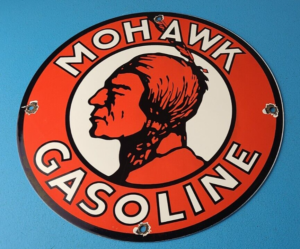 Vintage Mohawk Gasoline Sign Indian Chief Gas Pump Porcelain Service Sign 305854643068