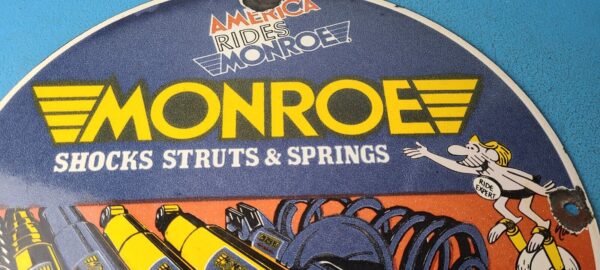 Vintage Monroe Struts Springs Sign USA Parts Service Gas Pump Porcelain Sign