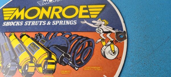 Vintage Monroe Struts Springs Sign USA Parts Service Gas Pump Porcelain Sign
