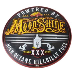 Vintage Moon Shine Sign - Hot Rod Hillbilly Fuel Octane Gas Porcelain Sign