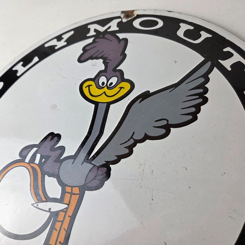 Vintage Mopar Plymouth Sign - Porcelain Road Runner Auto Shop Gas Pump Sign - Image 12