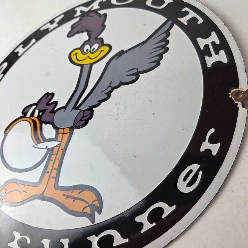 Vintage Mopar Plymouth Sign - Porcelain Road Runner Auto Shop Gas Pump Sign - Image 13