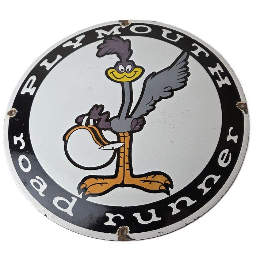 Vintage Mopar Plymouth Sign - Porcelain Road Runner Auto Shop Gas Pump Sign - Image 15