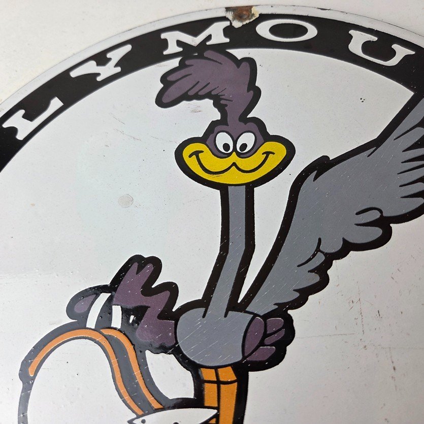 Vintage Mopar Plymouth Sign - Porcelain Road Runner Auto Shop Gas Pump Sign - Image 3