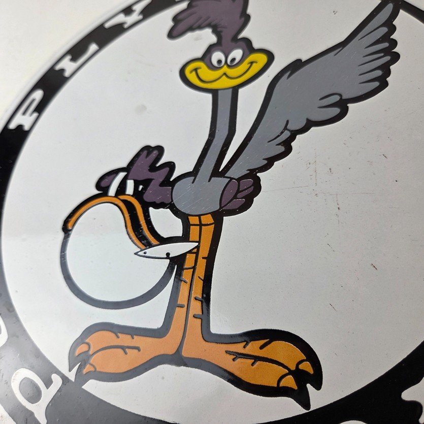 Vintage Mopar Plymouth Sign - Porcelain Road Runner Auto Shop Gas Pump Sign - Image 4