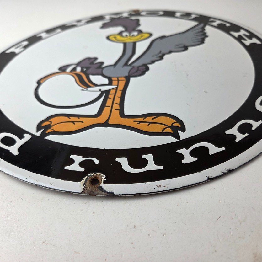 Vintage Mopar Plymouth Sign - Porcelain Road Runner Auto Shop Gas Pump Sign - Image 10