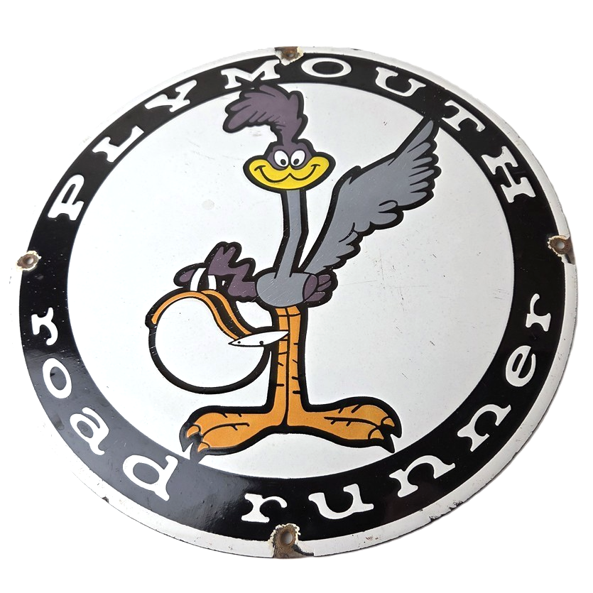 Vintage Mopar Plymouth Sign - Porcelain Road Runner Auto Shop Gas Pump Sign