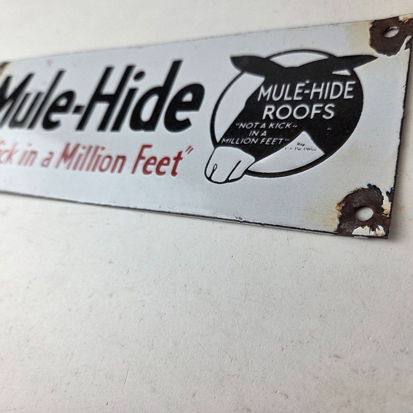 Vintage Mule Hide Roof Porcelain Sign - Auto Gas Service Garage Shop Sign - Image 13