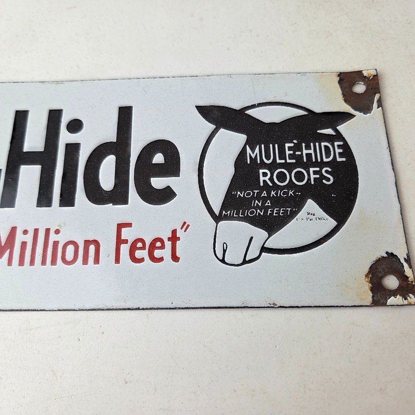 Vintage Mule Hide Roof Porcelain Sign - Auto Gas Service Garage Shop Sign - Image 3