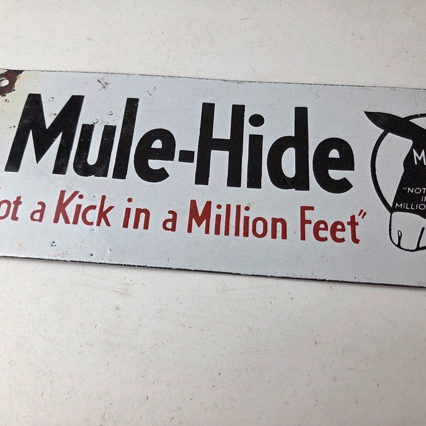 Vintage Mule Hide Roof Porcelain Sign - Auto Gas Service Garage Shop Sign - Image 4