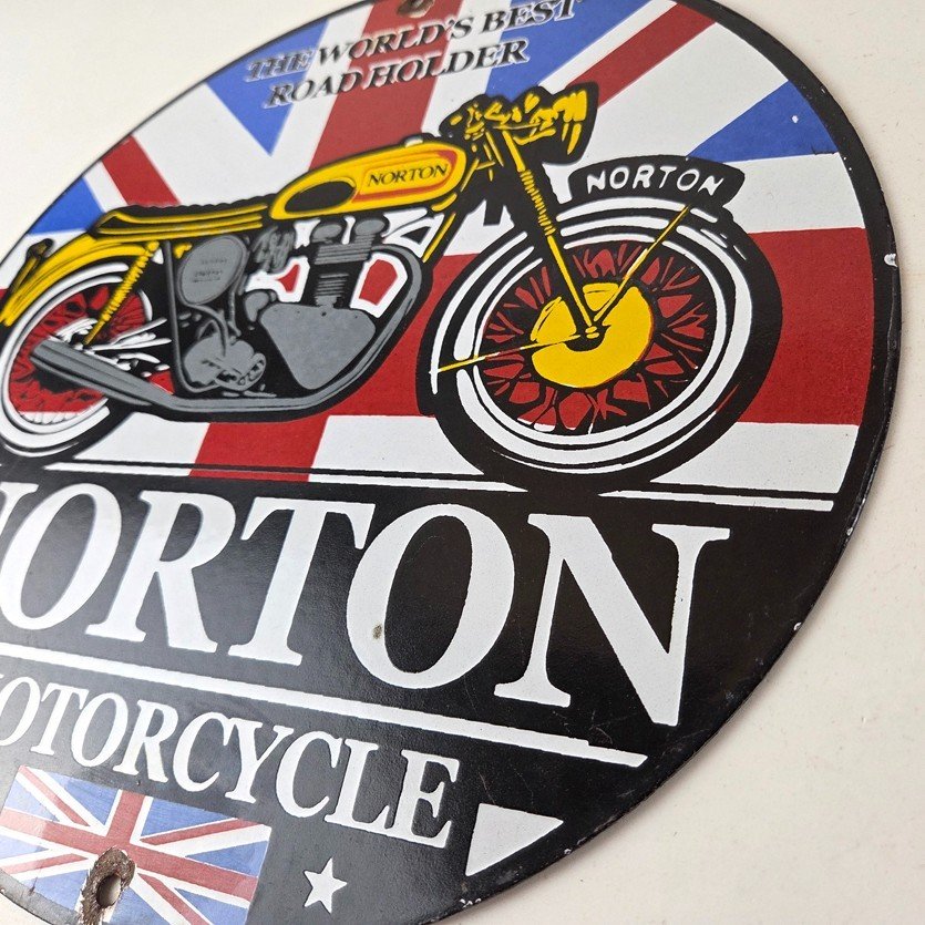 Vintage Norton Motorcycles Sign - Porcelain Automobiles Mechanic Gas Pump Sign - Image 13