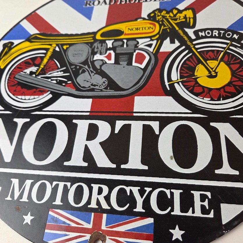 Vintage Norton Motorcycles Sign - Porcelain Automobiles Mechanic Gas Pump Sign - Image 4