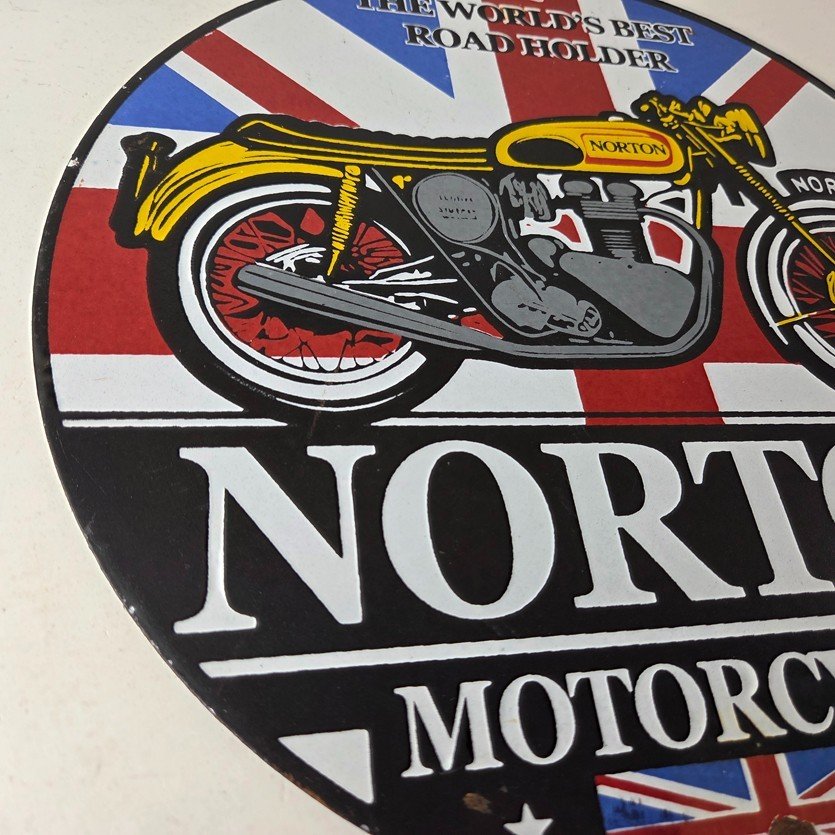 Vintage Norton Motorcycles Sign - Porcelain Automobiles Mechanic Gas Pump Sign - Image 6