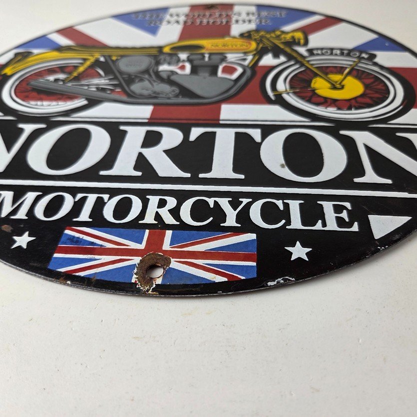Vintage Norton Motorcycles Sign - Porcelain Automobiles Mechanic Gas Pump Sign - Image 10