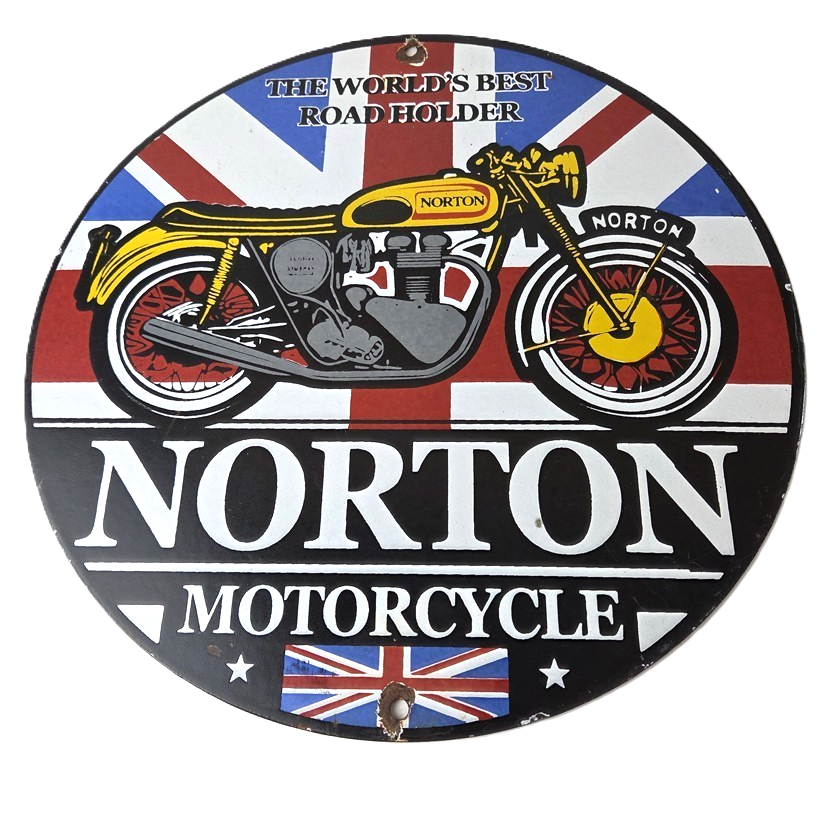 Vintage Norton Motorcycles Sign - Porcelain Automobiles Mechanic Gas Pump Sign
