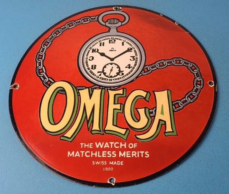 Vintage Omega Watches Porcelain Sign Swiss Made Store Display Gas Pump Sign 306069122488