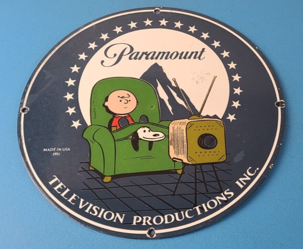 Vintage Paramount Television Sign TV Snoopy Porcelain Gas Sign 305868192378