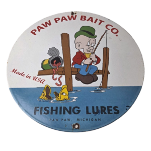Vintage Paw Paw Bait Sign - Piggly Fishing Lures Tackle Gas Service Pump Sign