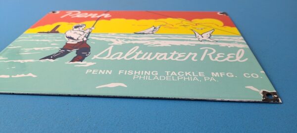 Vintage Penn Saltwater Reels Sign Fishing Gas Service Pump Porcelain Sign 305868255458 10