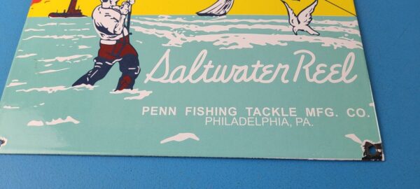 Vintage Penn Saltwater Reels Sign Fishing Gas Service Pump Porcelain Sign 305868255458 11