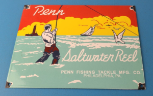 Vintage Penn Saltwater Reels Sign Fishing Gas Service Pump Porcelain Sign 305868255458