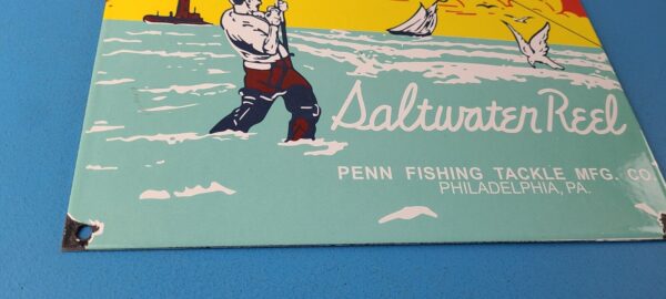 Vintage Penn Saltwater Reels Sign Fishing Gas Service Pump Porcelain Sign 305868255458 6