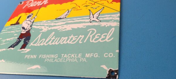 Vintage Penn Saltwater Reels Sign Fishing Gas Service Pump Porcelain Sign 305868255458 9