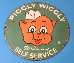 Vintage Piggly Wiggly Sign Grocery Store Gas Advertisin Porcelain Service Sign 305895515088