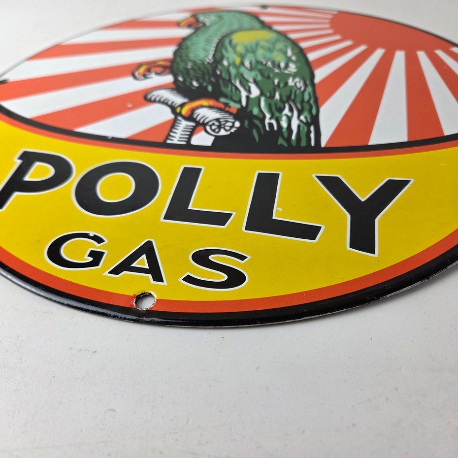 Vintage Polly Motor Oil Sign - Porcelain Premium Gasoline Pump Sign - Image 10