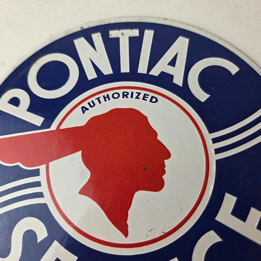 Vintage Pontiac Automobiles Sign - Automobilia Porcelain Gas Pump Sign - Image 3