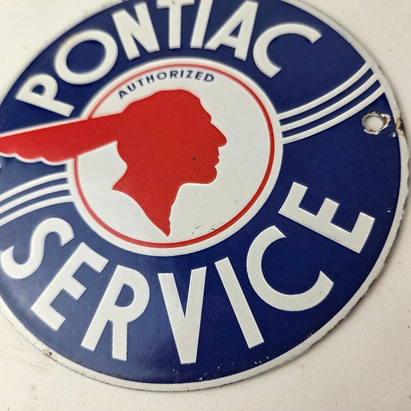 Vintage Pontiac Automobiles Sign - Automobilia Porcelain Gas Pump Sign - Image 4