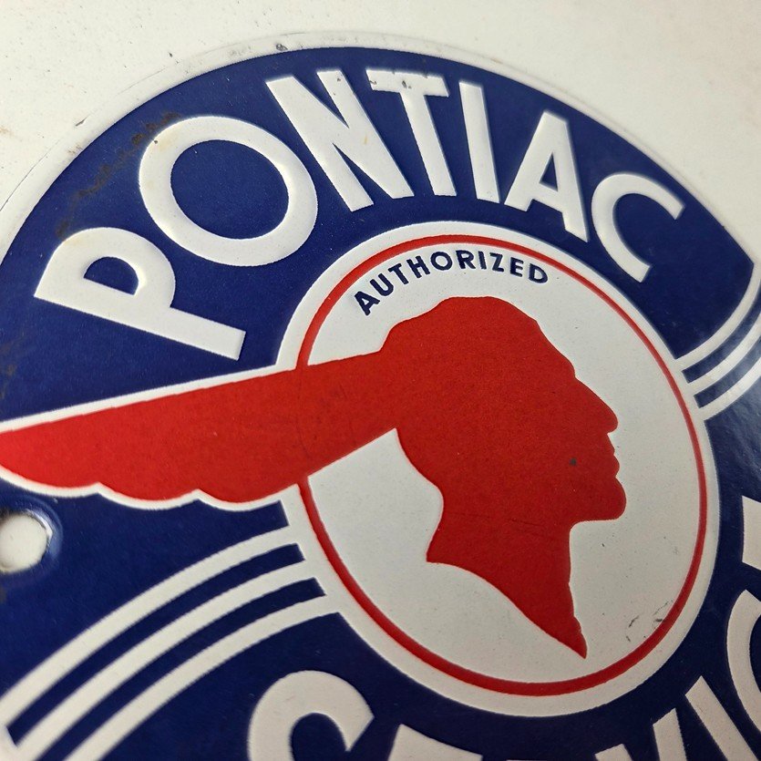 Vintage Pontiac Automobiles Sign - Automobilia Porcelain Gas Pump Sign - Image 5