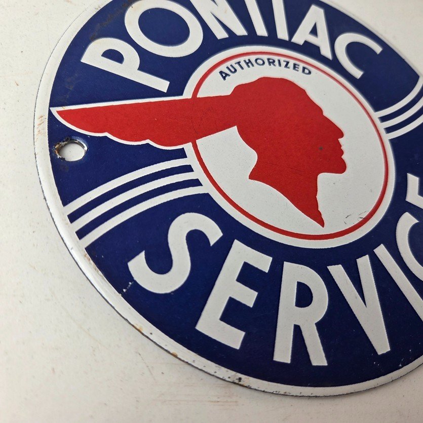 Vintage Pontiac Automobiles Sign - Automobilia Porcelain Gas Pump Sign - Image 6