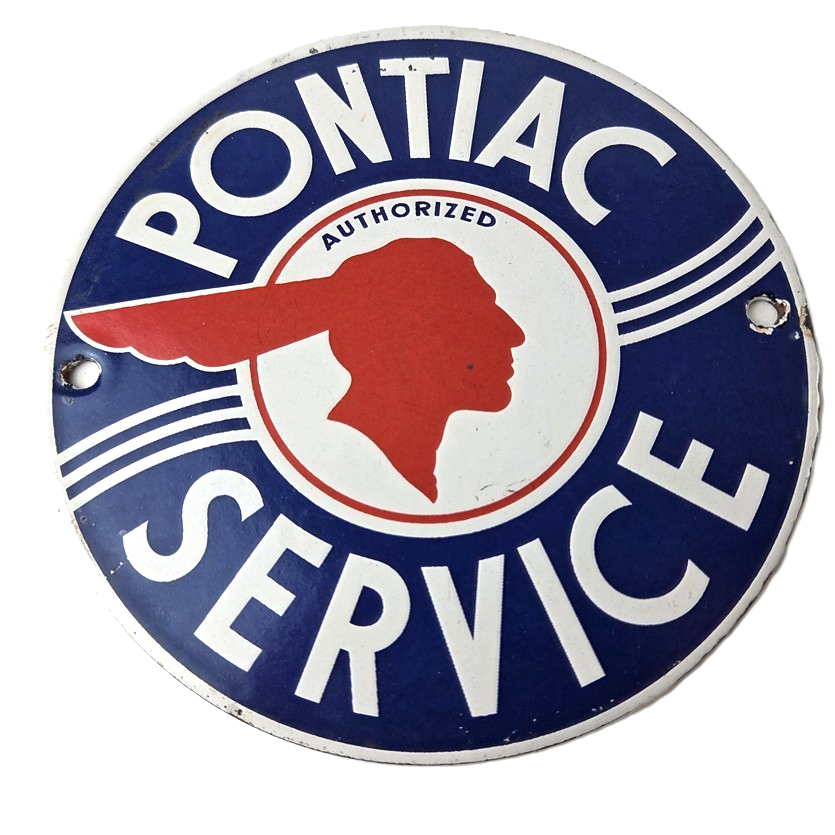 Vintage Pontiac Automobiles Sign - Automobilia Porcelain Gas Pump Sign