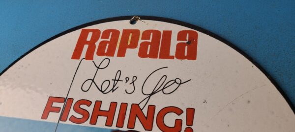 Vintage Rapala Fishing Lures Ad Sign Chilly Willy Porcelain Gas Pump Sign