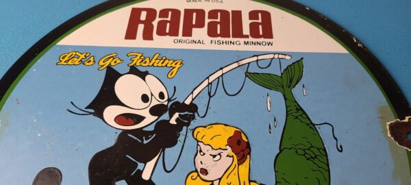 Vintage Rapala Fishing Lures Ad Sign Felix the Cat Porcelain Gas Pump Sign 305779291168 12