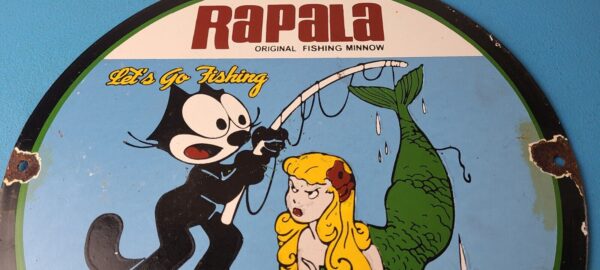 Vintage Rapala Fishing Lures Ad Sign Felix the Cat Porcelain Gas Pump Sign 305779291168 2