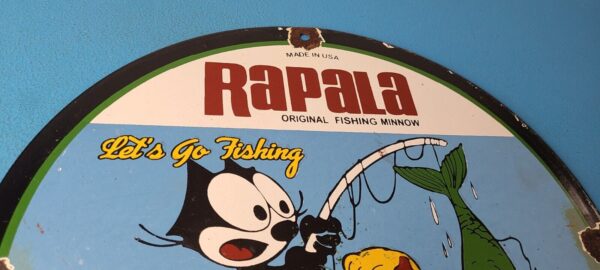 Vintage Rapala Fishing Lures Ad Sign Felix the Cat Porcelain Gas Pump Sign 305779291168 4